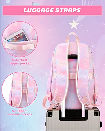 Tanou Kids Backpacks for Girls, 16 Inch Elementary Middle School Backpack, 2023 Lightweight Girl Bookbags with Anti-theft Pocket, Pink