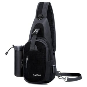 amhoo sling backpack chest shoudler crossbody bag water resistant hiking daypack small black