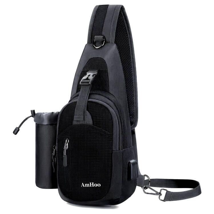 AmHoo Sling Backpack Chest Shoudler Crossbody Bag Water Resistant Hiking Daypack Small Black