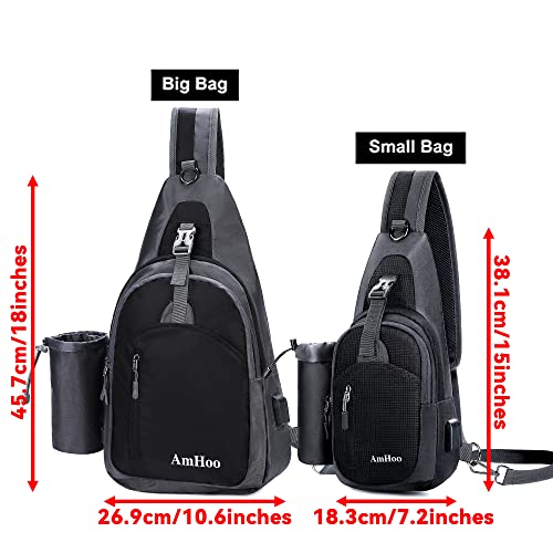 AmHoo Sling Backpack Chest Shoudler Crossbody Bag Water Resistant Hiking Daypack Small Black