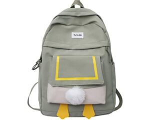 kawaii backpack duck school bag casual korean version for students teens aesthetic cute adorable cartoon (green)