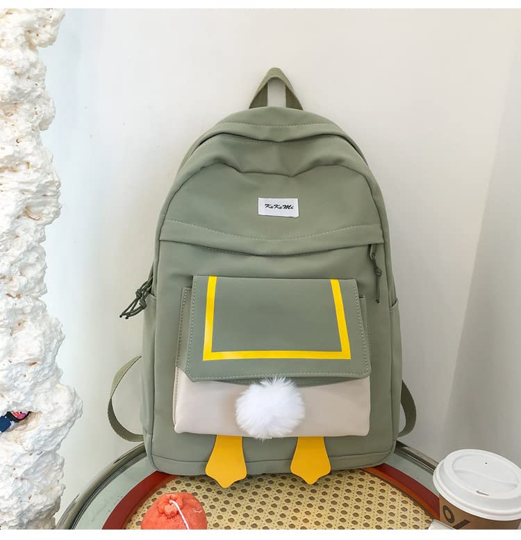 Kawaii Backpack Duck School Bag Casual Korean Version for Students Teens Aesthetic Cute Adorable Cartoon (Green)