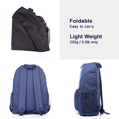 Light Backpack Blue Casual Daypack Classic Travel Foldable Simple Modern Lightweight Boys Middle School Minimalist Student Teens College Adult Men Cute