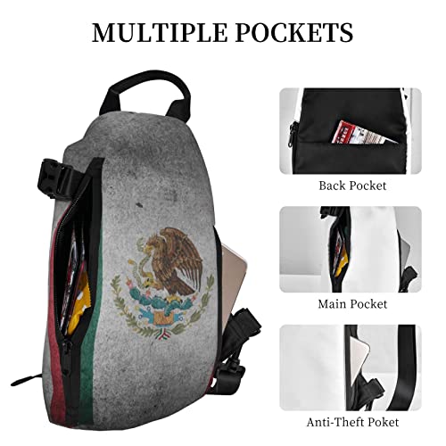 Ykklima Mexico Flag Pattern Sling Backpack Rope Crossbody Shoulder Bag for Men Women Travel Hiking Outdoor Daypack