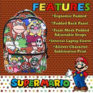 Nintendo Super Mario Backpack for Boys & Girls, School Bag with Front Pocket, Allover Character Print Gaming Bookbag with Padded Back and Adjustable Mesh Straps