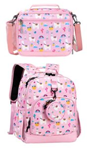 choco mocha 15 inch llama backpack with matching lunch box for girls