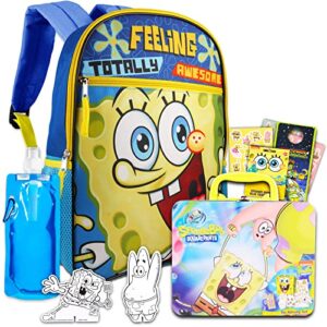 spongebob backpack with lunch box set – bundle with spongebob squarepants backpack for kids, spongebob lunch box, stickers, stationery, water bottle, more | spongebob backpack