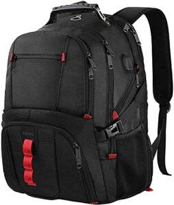 yorepek laptop backpack for men, large 17 inch durable travel backpack water resistant, airline approved computer bag with usb charging port, anti theft bookbag for college school business work, black