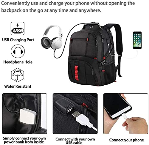 YOREPEK Laptop Backpack for Men, Large 17 Inch Durable Travel Backpack Water Resistant, Airline Approved Computer Bag with USB Charging Port, Anti Theft Bookbag For College School Business Work, Black