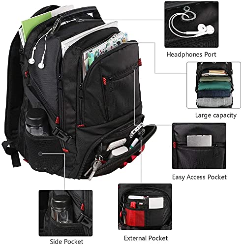 YOREPEK Laptop Backpack for Men, Large 17 Inch Durable Travel Backpack Water Resistant, Airline Approved Computer Bag with USB Charging Port, Anti Theft Bookbag For College School Business Work, Black