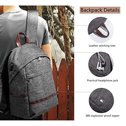 Seekvigor Laptop Backpack for Men Woman,Casual College Backpack with USB Charging Port, 20L Waterproof Travel Backpack for 14 Inch Laptop,Grey