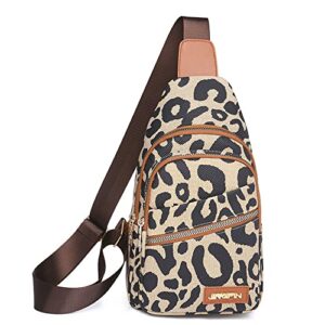 oanexx leopard print chest bag for women letter print crossbody sling backpack with wide strap multipurpose fanny daypack (leopard print)
