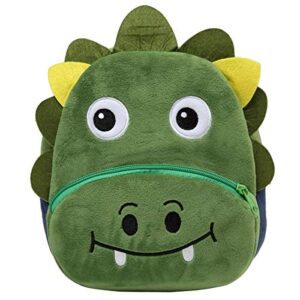 cute toddler backpack for boys and girls, kasqo 9.4″ 3d soft plush animal mini lightweight travel bag for baby 2-6 years old, green dinosuar