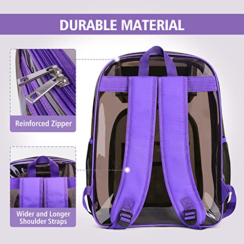 SIMBOOM Clear Backpack, Heavy Duty TPU Transparent Backpacks Large See Through Bookbag with Reinforced Strap for School, Stadium, Security, Work, Travel, College, Sporting Events, Concert (Purple)