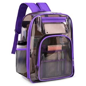 simboom clear backpack, heavy duty tpu transparent backpacks large see through bookbag with reinforced strap for school, stadium, security, work, travel, college, sporting events, concert (purple)
