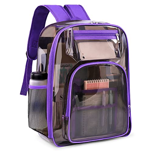 SIMBOOM Clear Backpack, Heavy Duty TPU Transparent Backpacks Large See Through Bookbag with Reinforced Strap for School, Stadium, Security, Work, Travel, College, Sporting Events, Concert (Purple)