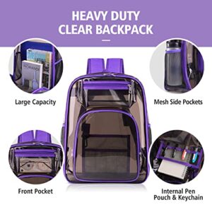 SIMBOOM Clear Backpack, Heavy Duty TPU Transparent Backpacks Large See Through Bookbag with Reinforced Strap for School, Stadium, Security, Work, Travel, College, Sporting Events, Concert (Purple)