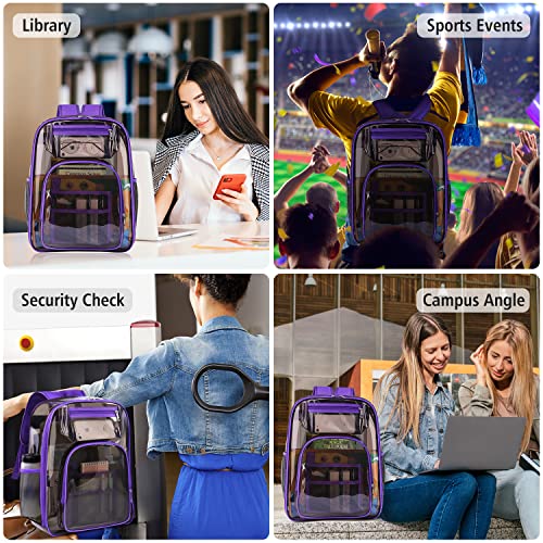 SIMBOOM Clear Backpack, Heavy Duty TPU Transparent Backpacks Large See Through Bookbag with Reinforced Strap for School, Stadium, Security, Work, Travel, College, Sporting Events, Concert (Purple)