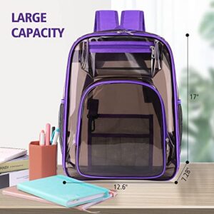 SIMBOOM Clear Backpack, Heavy Duty TPU Transparent Backpacks Large See Through Bookbag with Reinforced Strap for School, Stadium, Security, Work, Travel, College, Sporting Events, Concert (Purple)