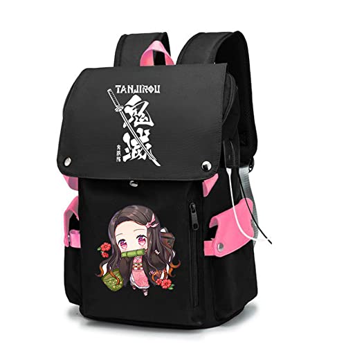 BIIEYAA Japanese Anime Backpacks, 18.8‘’ School Backpack for Anime Fans Laptop Bag Large Casual with USB Charging Port (D)