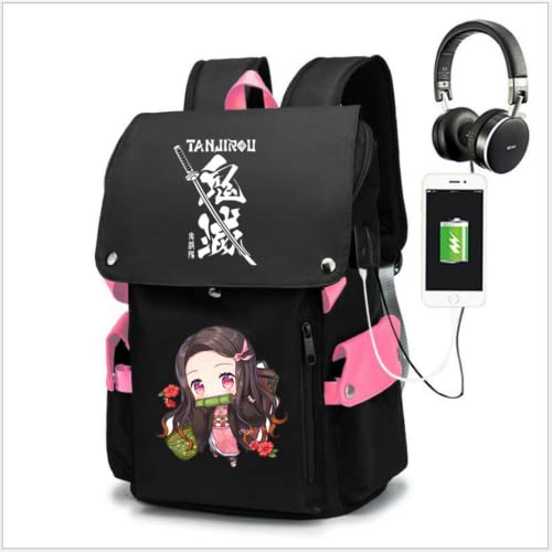 BIIEYAA Japanese Anime Backpacks, 18.8‘’ School Backpack for Anime Fans Laptop Bag Large Casual with USB Charging Port (D)