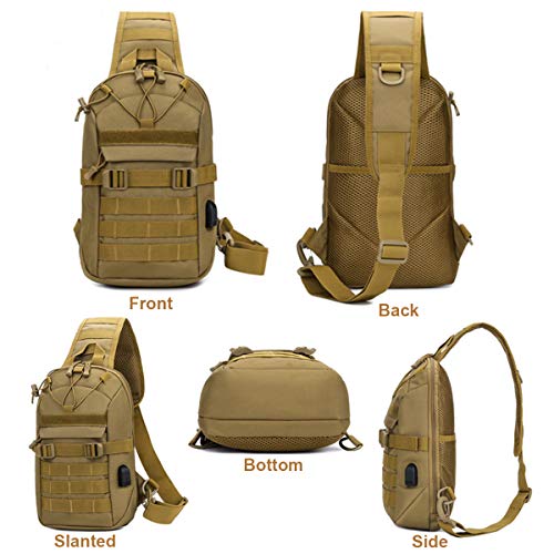 BraveHawk OUTDOORS Tactical Sling Bag, 800D Military Nylon EDC Crossbody Daypack Pack (Khaki)