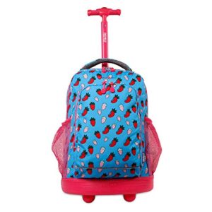 j world new york sunny rolling backpack for kids and adults, strawberry, 17 x 11.5x 5.5 (h x w x d)