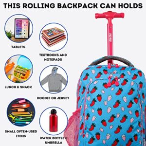 J World New York Sunny Rolling Backpack for Kids and Adults, Strawberry, 17 X 11.5X 5.5 (H X W X D)