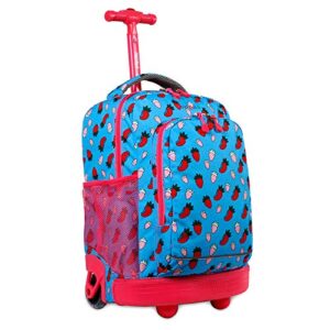 J World New York Sunny Rolling Backpack for Kids and Adults, Strawberry, 17 X 11.5X 5.5 (H X W X D)