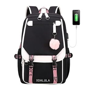 xdalula teenage girls’ backpack middle school students bookbag outdoor daypack with usb charge port bookbag for school (black