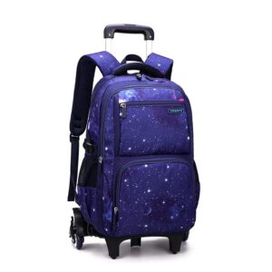 vidoscla starry sky kids rolling backpack,primary school bookbag wheeled elementary students daypack,trolley bag for teens