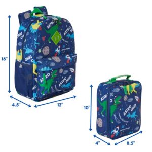 RALME 16 Inch Dinosaur Backpack with Lunch Box Set for Boys or Girls, Value Bundle, Blue