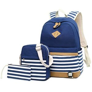gazigo girls school backpack causal canvas stripe backpack cute teen backpacks for girls school bag (blue)