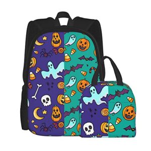 2pcs backpack set for boys, halloween pumpkin backpacks and lunch box for girl elementary bags teens bookbags