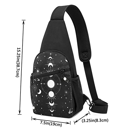 FREEHOTU Sun And Moon Mystical Astrology Sling Backpack, Travel Chest Bag Hiking Daypack Crossbody Shoulder Bag