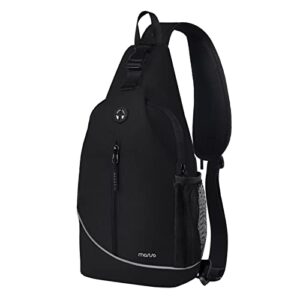mosiso sling backpack, crossbody shoulder chest bag travel hiking daypack with vertical zipper pocket&reflective strip, black