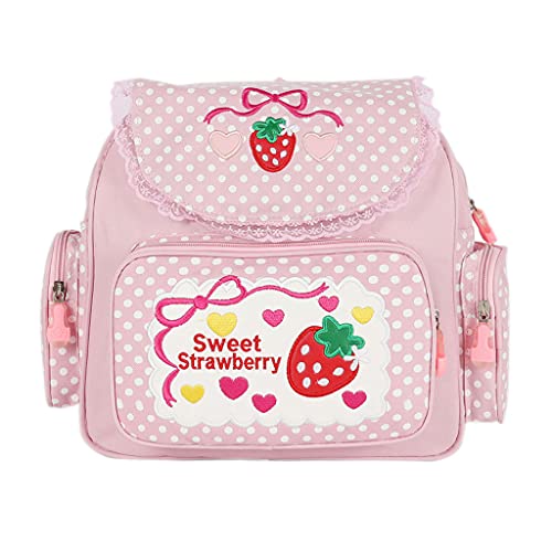 Ruzida Girl Embroidery Strawberry School Backpack Children's Schoolbag Girls Birthday Gift Japanese Style Outdoor Daypack