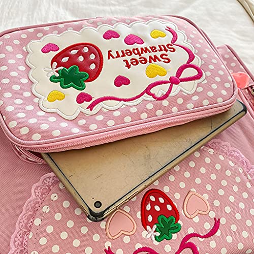 Ruzida Girl Embroidery Strawberry School Backpack Children's Schoolbag Girls Birthday Gift Japanese Style Outdoor Daypack