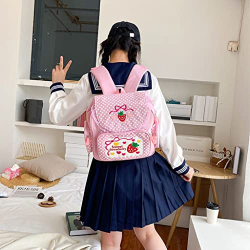 Ruzida Girl Embroidery Strawberry School Backpack Children's Schoolbag Girls Birthday Gift Japanese Style Outdoor Daypack