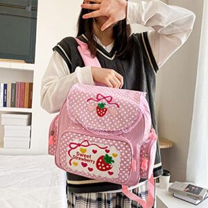 Ruzida Girl Embroidery Strawberry School Backpack Children's Schoolbag Girls Birthday Gift Japanese Style Outdoor Daypack