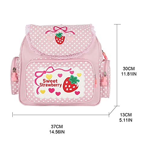 Ruzida Girl Embroidery Strawberry School Backpack Children's Schoolbag Girls Birthday Gift Japanese Style Outdoor Daypack