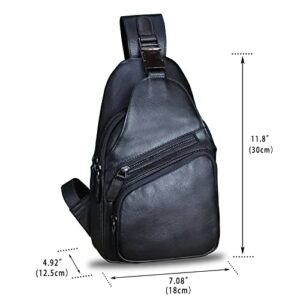 Genuine Leather Sling Bag Crossbody Purse Handmade Hiking Daypack Motorcycle Bag Retro Shoulder Backpack Vintage Chest Bag (Darkgrey)