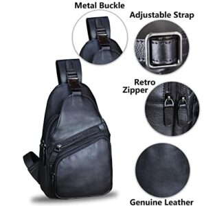 Genuine Leather Sling Bag Crossbody Purse Handmade Hiking Daypack Motorcycle Bag Retro Shoulder Backpack Vintage Chest Bag (Darkgrey)