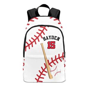 personalized name sports baseball lace number backpack unisex bookbag for boy girl travel daypack bag purse 17.7 in
