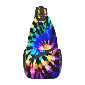 boho tie dye sling backpack crossbody bags for women men, stylish boho chest bag casual small shoulder bags travel hiking cycling gym sport lightweight daypack