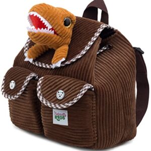 Naturally KIDS Mini Dinosaur Backpack - Very Small Toddler Backpack for Girls Boys - Dinosaur Toys for Kids 3-5 - Little Brown Backpack - Tiny T Rex