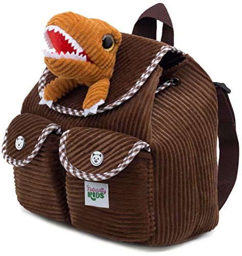 Naturally KIDS Mini Dinosaur Backpack - Very Small Toddler Backpack for Girls Boys - Dinosaur Toys for Kids 3-5 - Little Brown Backpack - Tiny T Rex