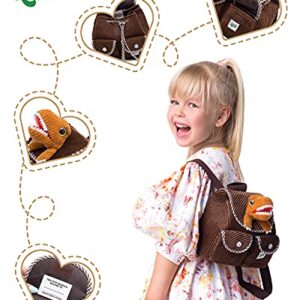 Naturally KIDS Mini Dinosaur Backpack - Very Small Toddler Backpack for Girls Boys - Dinosaur Toys for Kids 3-5 - Little Brown Backpack - Tiny T Rex