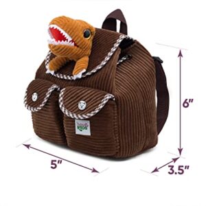 Naturally KIDS Mini Dinosaur Backpack - Very Small Toddler Backpack for Girls Boys - Dinosaur Toys for Kids 3-5 - Little Brown Backpack - Tiny T Rex