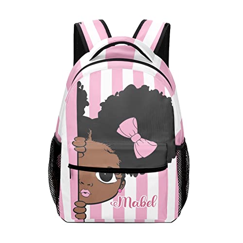 Eiis African Black Girl Princess Pink Personalized School Backpack for Teen Kid-Boy /Girl Primary Daypack Travel Bookbag, One Size (P22889)